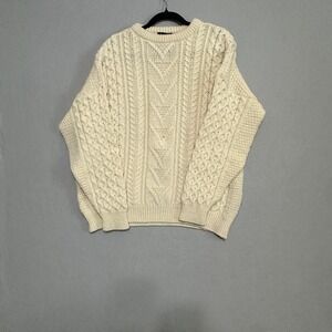 Vintage Homespun Pure New Wool Cable Knit Sweater XL Made in UK Aran Pullover